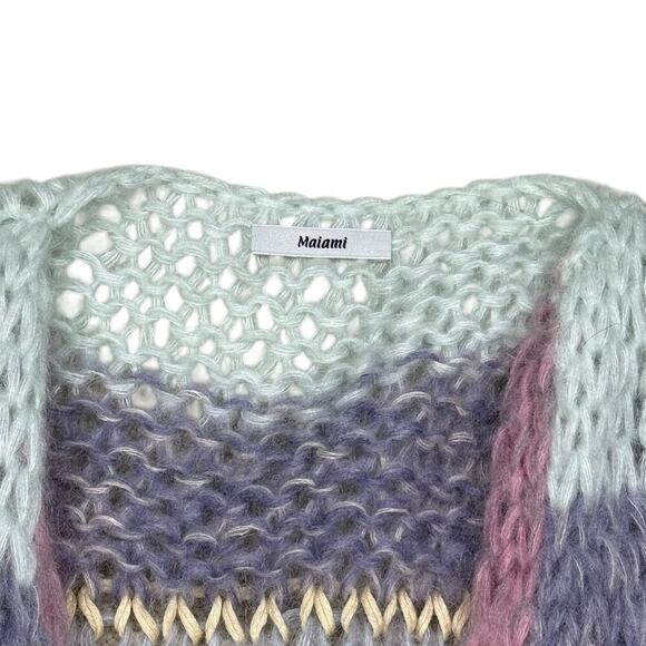 MAIAMI Mohair Stripes Galore Bomber Cardigan Pink Melange XS - Picture 8 of 11